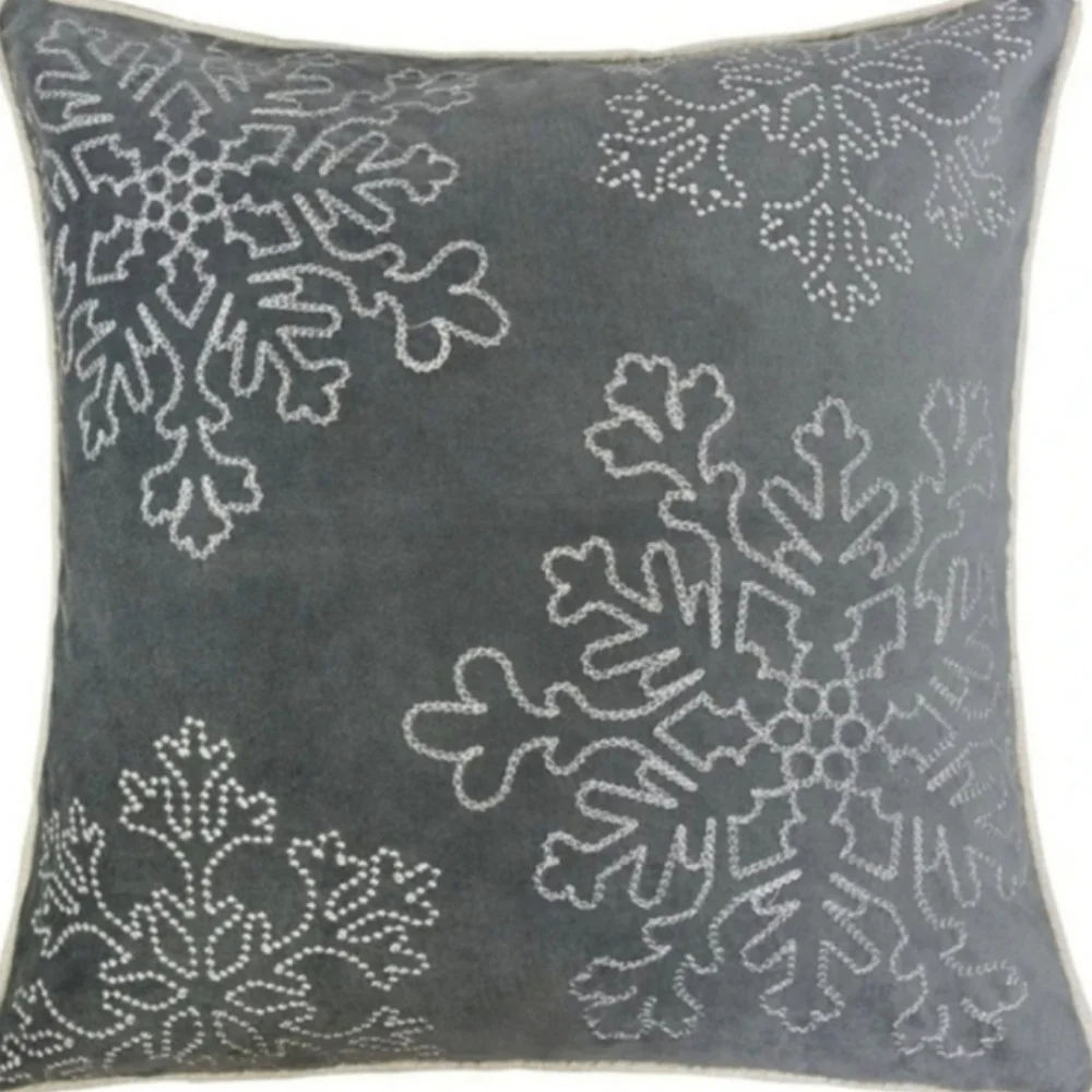 Homey‎ COZY Embroidery Gray Snowflake Velvet Throw Pillow, 20